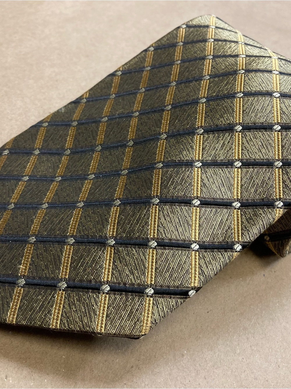 Boca Classics Bronze Gold Geometric Silk Tie Wide Executive Necktie